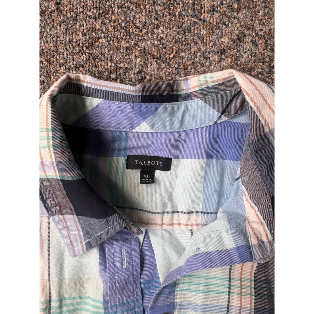 Talbots Cottagecore XL Blue Plaid Button Down Long Sleeve Preppy